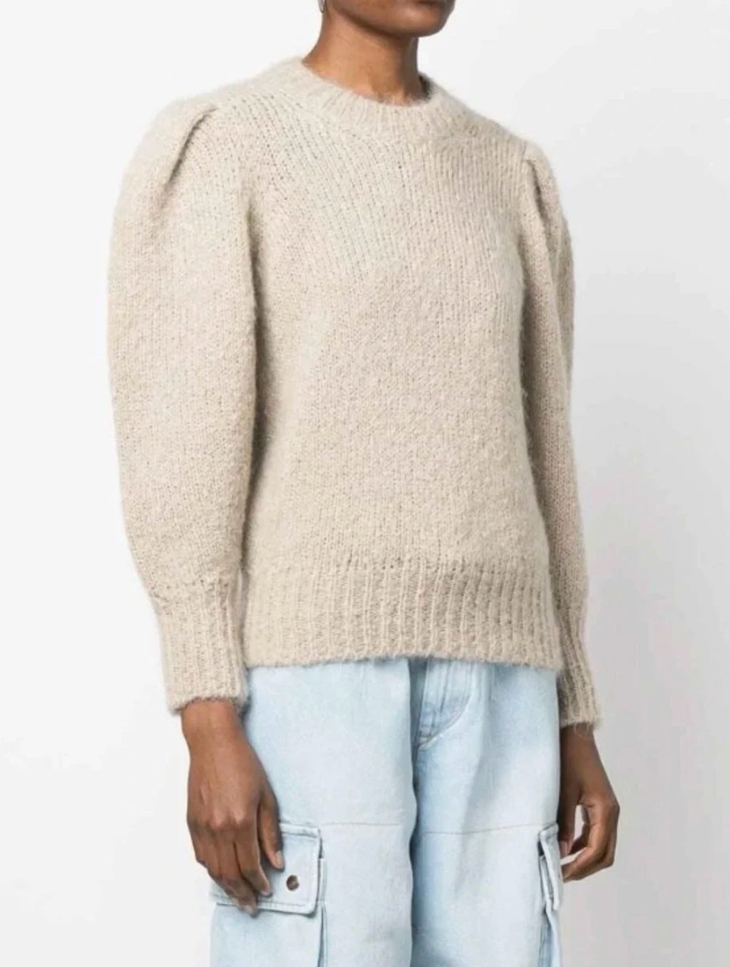Isabel Marant Emma Textured Cream Mohair Puffed Sleeve Sweater S Cream Ecru 36